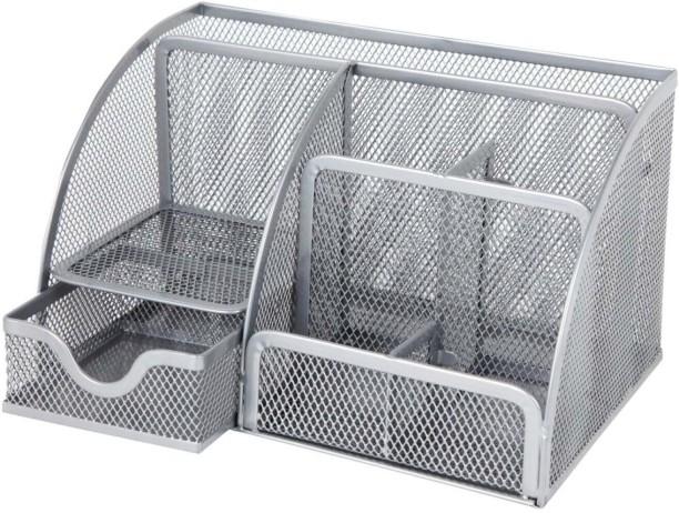 Aro 6 Compartments Metal Mesh Cube Organizer Silver