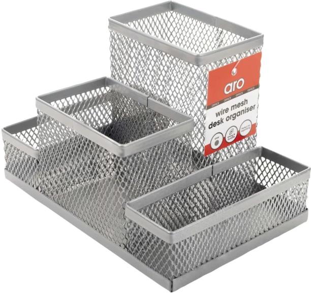 Aro 4 Compartments Metal Desktop Silver