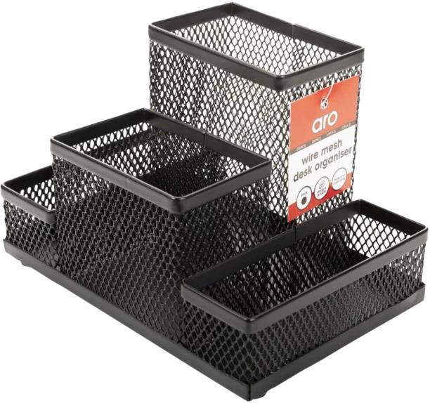 Aro 4 Compartments Metal Desktop Black