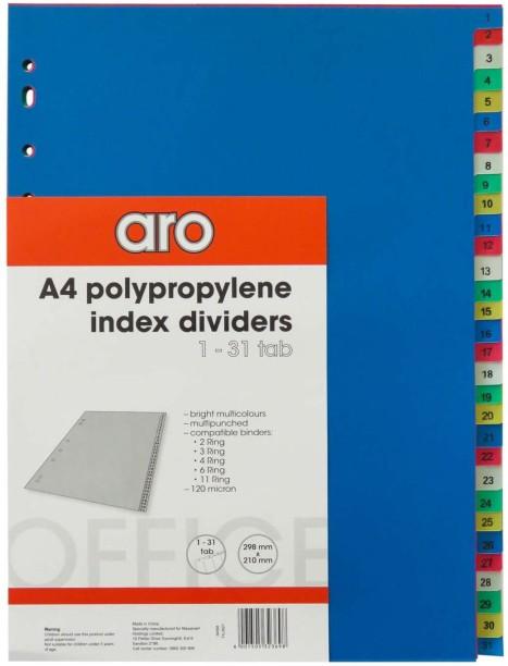 Aro Polypropylene Index Dividers Set of 1, Multicolour