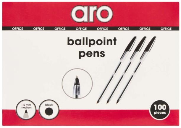 Aro Office Ball Pen Pack of 100, Black