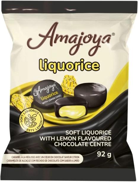 Amajoya Soft Liquorice With Lemon Flavoured Chocolate Centre Lemon Coated Candy Pack of 1 x 92 g