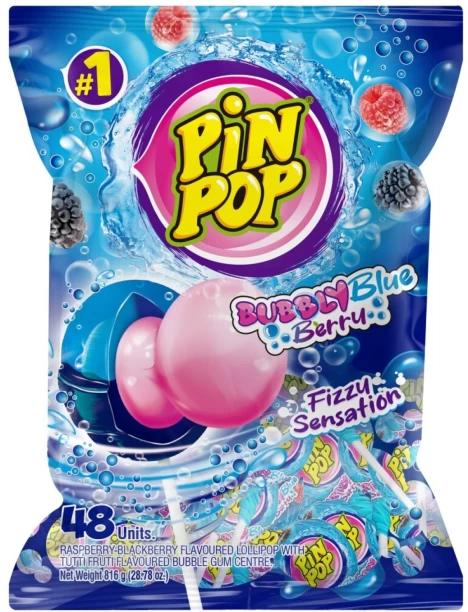 Aldor Pin Pop Bubbly Blue Berry Lollipop Pack of 1 x 48 pieces
