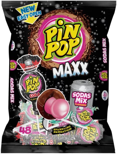 Aldor Pin Pop Maxx Sodas Mix Lollipop Pack of 1 x 48 pieces
