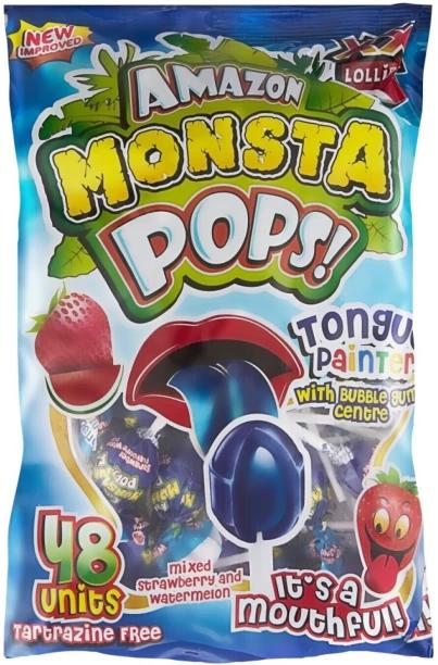 Amazon Tongue Painter Monsta Strawberry, Watermelon Lollipop Pack of 1 x 48 pieces