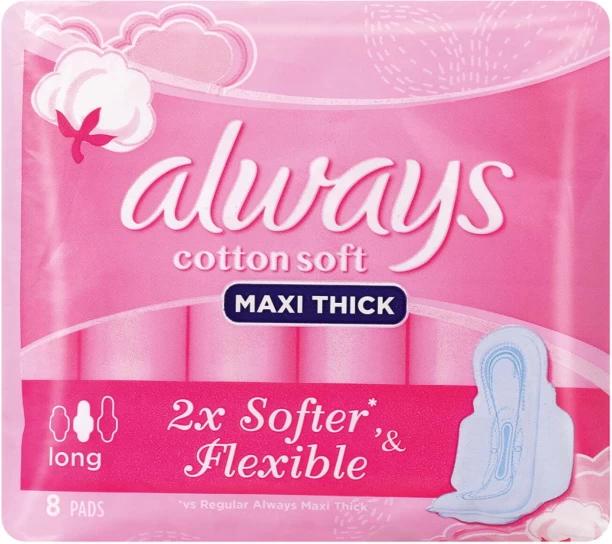 Always Cotton Soft Maxi Thick 2X Softer & Flexible Ssize Sanitary Pad Pack of 8